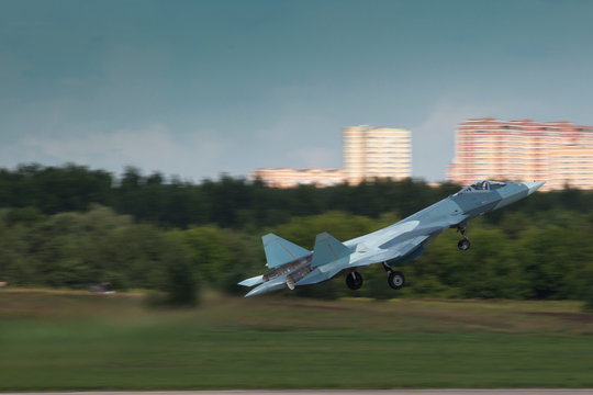 Modern Jet Fighter Take Off With Landing Gear