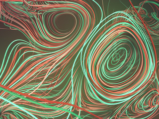 Fototapeta na wymiar Interlacing abstract red and green colored curves. 3D rendering