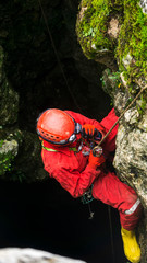 Naklejka premium woman caver in red 04