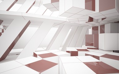 Abstract white interior highlights future with glossy lines. Polygon colored drawing. Architectural background. 3D illustration and rendering