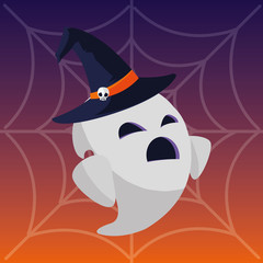 Fototapeta premium happy halloween ghosts with spiderweb