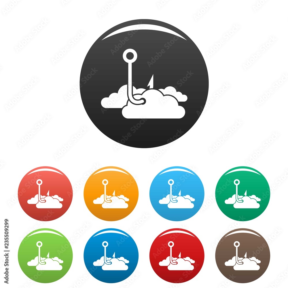 Poster phishing cloud data icons set 9 color vector isolated on white for any design