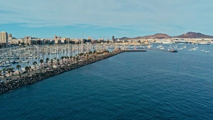 Obraz premium aerial drone image of the harbor and marina complex with sailboats waiting to start the ARC 2018 atlantic ocean crossing regatta