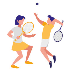young couple playing tennis