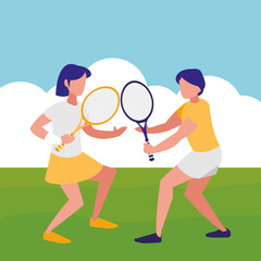 young couple playing tennis