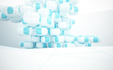 Abstract white interior highlights future with glossy lines. Polygon colored drawing. Architectural background. 3D illustration and rendering