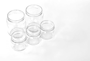 Glass jars for soil samples. Laboratory equipment.