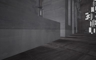 Empty dark abstract concrete room interior with statue of  word 