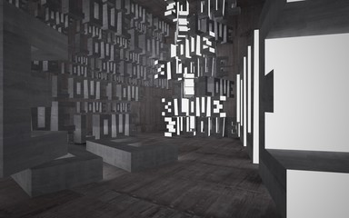 Empty dark abstract concrete room interior with statue of  word 