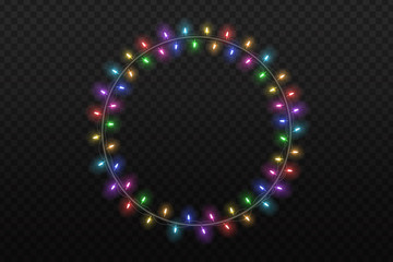 Vector realistic isolated Christmas fairy lights frame for template decoration and layout covering on the transparent background. Concept of Happy New Year.
