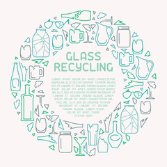 Glass recycling info poster. Line style vector illustration. There is place for your text