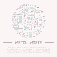 Fototapeta na wymiar Metal waste information banner. Line style vector illustration. There is place for your text