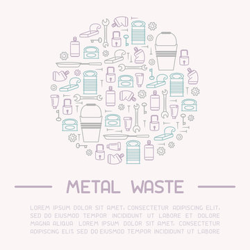 Metal waste information banner. Line style vector illustration. There is place for your text
