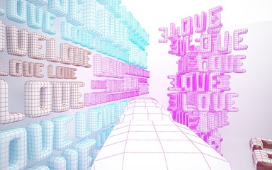 Abstract white interior highlights future with statue of  word 