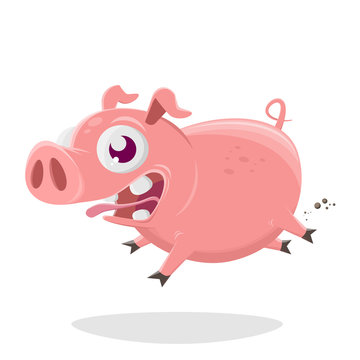 funny cartoon illustration of a crazy pig