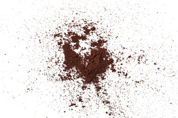 Instant coffee, pile of powdered isolated on white background, top view