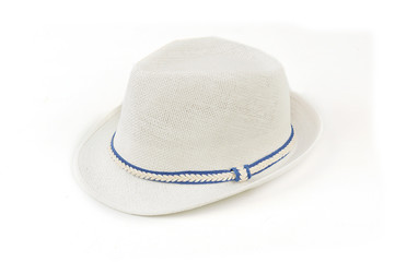 White men's hat on a white isolated background. Men hat 1960s and 1970s style men’s on white background ,vintage fashion popular