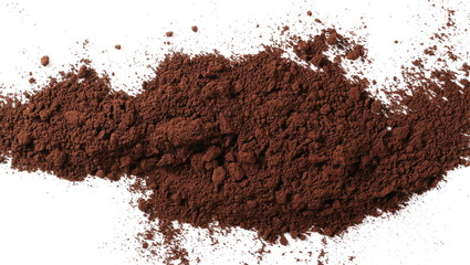 Instant coffee, pile of powdered isolated on white background, top view