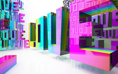 Fototapeta premium Abstract architectural interior with gradient geometric glass statue of word 