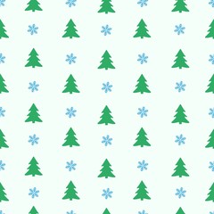 Seamless vector pattern, fir tree and snowflakes isolated on white background