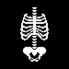 Rib cage and Spinal, Pelvic bone pixel art. Bones anatomy 8 bit. Pixelate Human Skeleton system 16bit. Old game computer graphics style