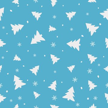 Seamless vector pattern, fir tree and showflakes