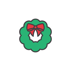 Christmas wreath icon in flat style isolated on white background.