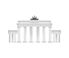 Brandenburg Gate pixel art. Berlin landmark 8 bit. Germany showplace Pixelate 16bit. Old game computer graphics style