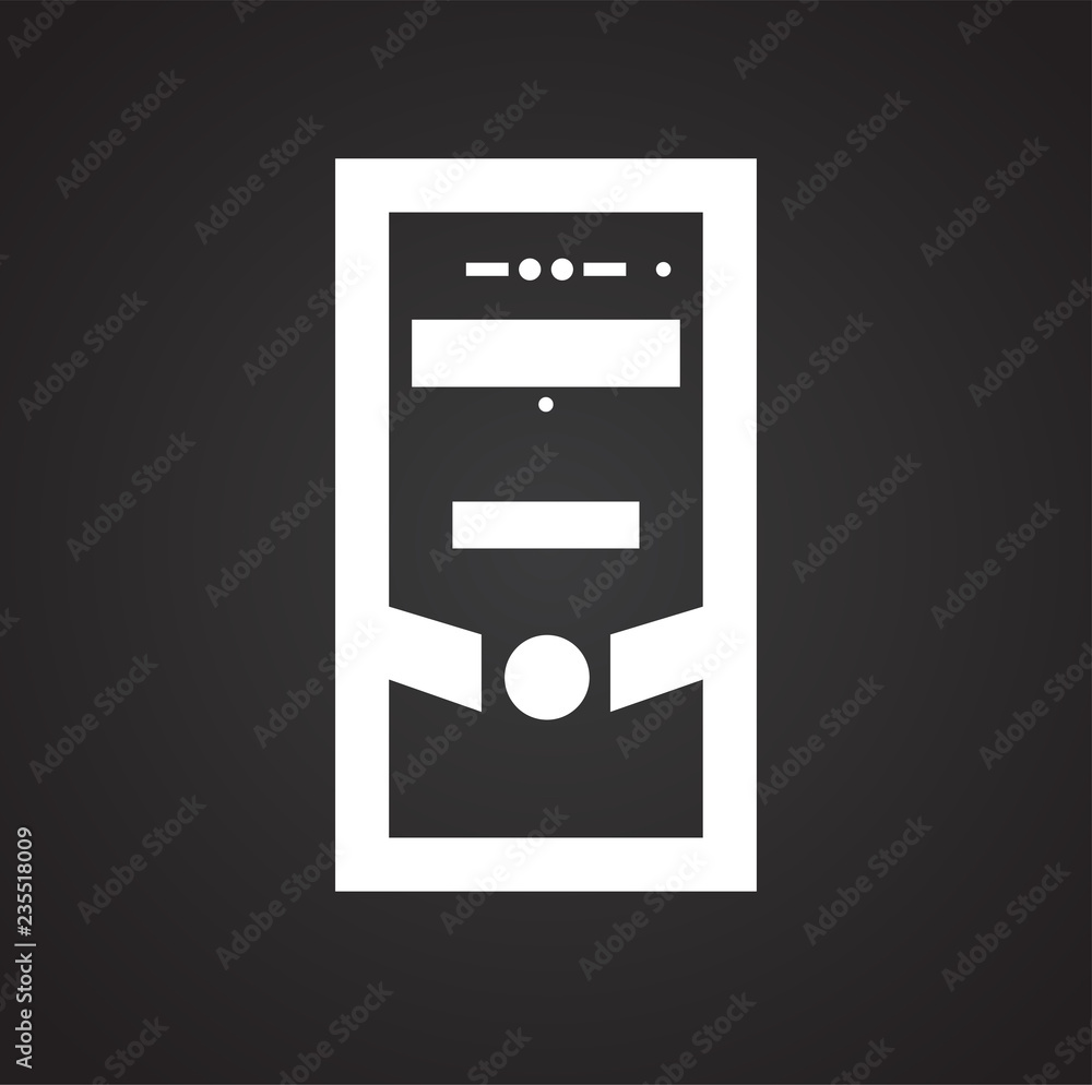 Poster desktop computer icon on black background for graphic and web design, modern simple vector sign. int