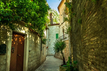 Narrow street in old town of Kotor, Montenegro