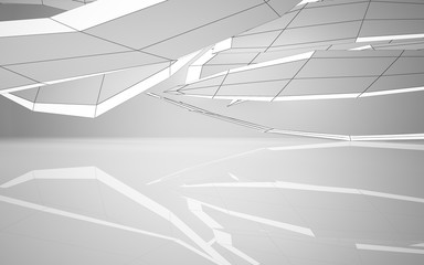 Abstract white interior highlights future. Polygon drawing. Architectural background. 3D illustration and rendering