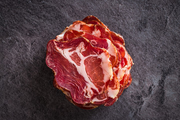 Obraz premium Dried pork meat slices.