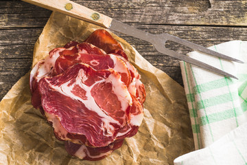 Dried pork meat slices.