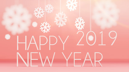 New year or Christmas 3d background with 2019 and snowflakes on pink backgound. Minimalist Christmas concept.