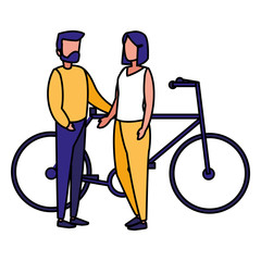 young couple in bicycle character