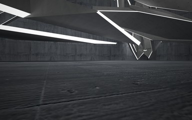 Abstract interior of glass and concrete. Architectural background. 3D illustration and rendering 