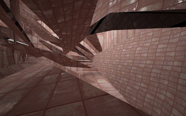 Obraz premium mpty abstract room interior of sheets rusted metal. Architectural background. 3D illustration and rendering