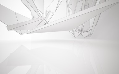 Abstract white interior highlights future. Polygon drawing. Architectural background. 3D illustration and rendering