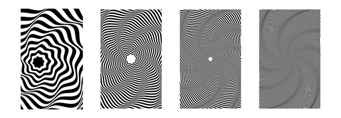 abstract background of white and black lines. Op art patterns set. Vector art.