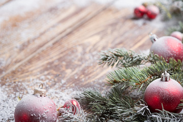 Christmas background on a wooden