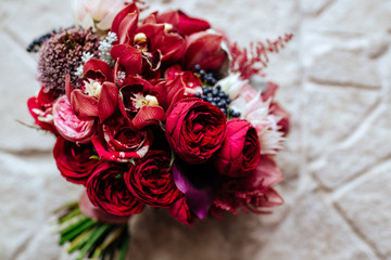 wedding bouquet with rose bush,