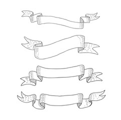 Fototapeta premium Set of old vintage ribbon banners. Sketching style.