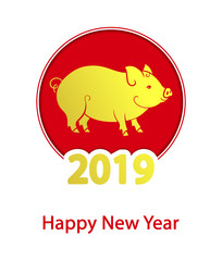 Yellow pig is the symbol of 2019 Chinese New Year. Chinese horoscope, zodiac sign. Paper cut art. Silhouette of a pig on a red background.