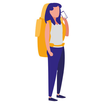 recommend clip art: young woman with climbing bag and smartphone