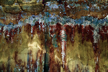 Empty old art texture of plaster brick wall. Painted bad scratched surface in fissures of painted...