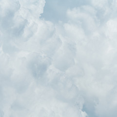 Gray cumulus fluffy clouds as  background, texture (abstract, square aspect ratio)