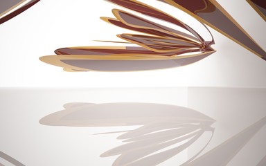 Abstract dynamic interior with brown smoth objects . 3D illustration and rendering