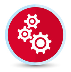 Gears icon flat prime red round button