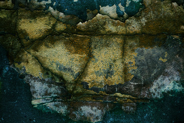 Empty old art texture of plaster brick wall. Painted bad scratched surface in fissures of painted...