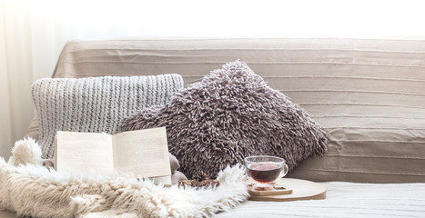 Fototapeta na wymiar Home comfort, living room with sofa and home decor